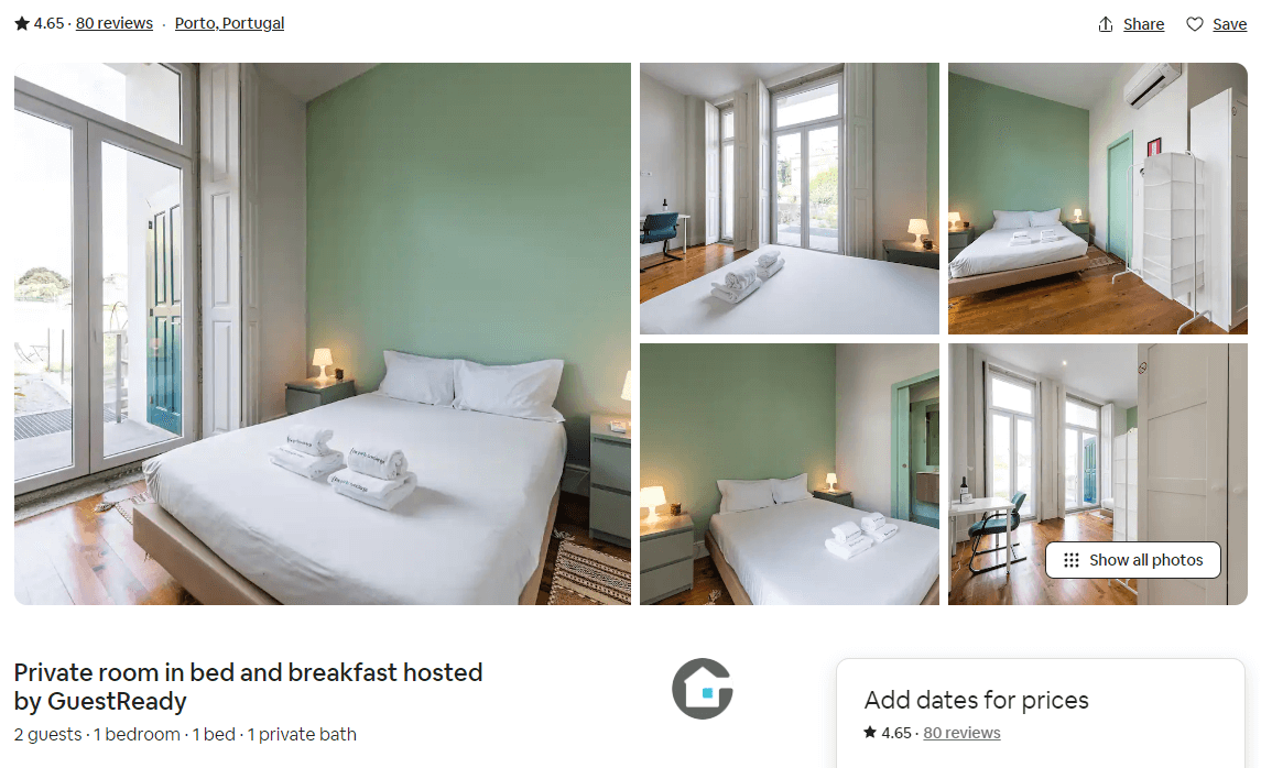 Property listing on Airbnb