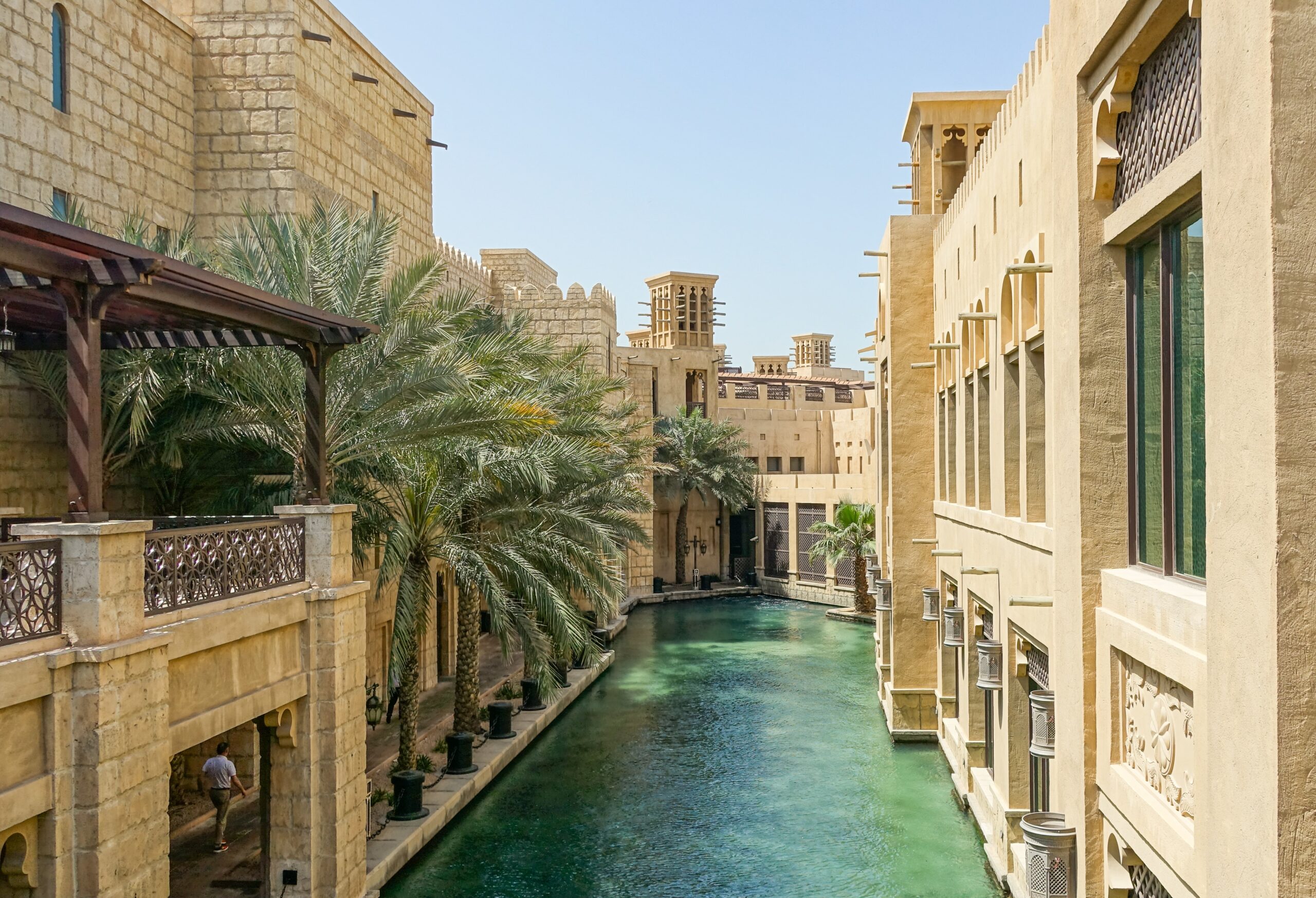 propriétés à Dubaï avec des palmiers et un espace d'eau